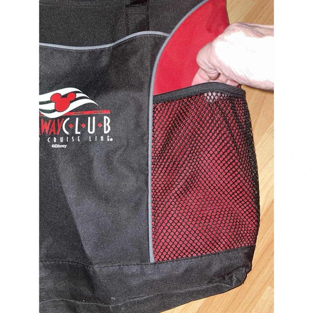 Disney Cruise Line Castaway Club Beach Bag Tote Red and Black With Mesh Pockets